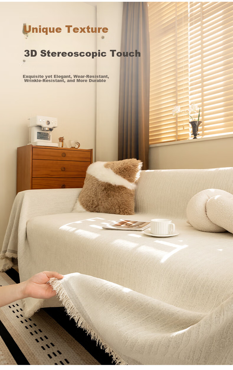 MUJI Premium Sofa Cover All-Season Sofa Throw Full Cover Blanket Cream White 180x380cm 17