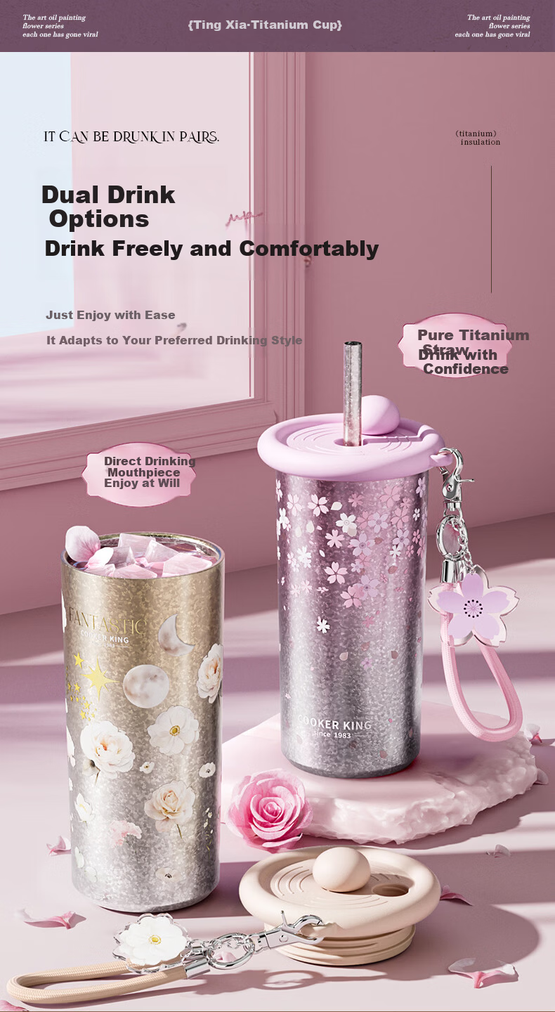 Chuida Huang Titanium Cup Gift Box Pure Titanium Insulated Cup High-Value Water Coffee Cup 520ml Alice in Wonderland 11