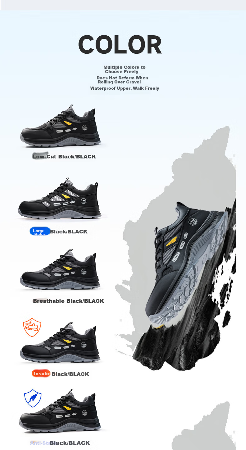 BlueOwl Shield Men's Summer Lightweight Breathable Odor-Resistant Steel Toe Anti-Smash Anti-Puncture Safety Work Shoes D291L Size 38 7