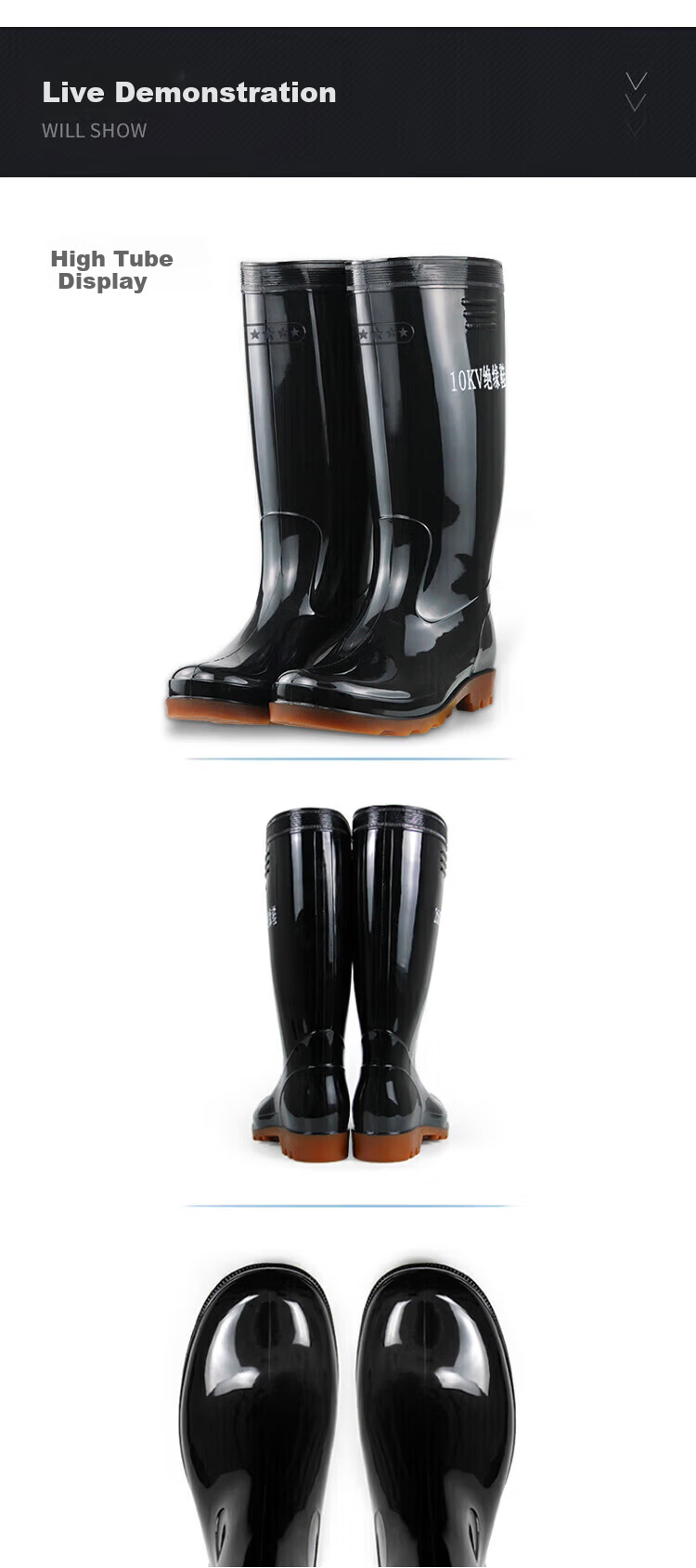 SHENGLI T-Gard® Industrial Mining Boots Waterproof Reflective High-Cut Rain Boots Slip-Resistant Wear-Resistant 20KV Insulated Rain Boots Black Size 42 FMB350 7
