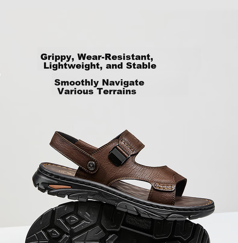 CAMEL Comfortable Soft Cowhide Breathable Dual-Wear Durable Business Casual Leather Sandals for Dad G15M211027 Brown Size 43 7