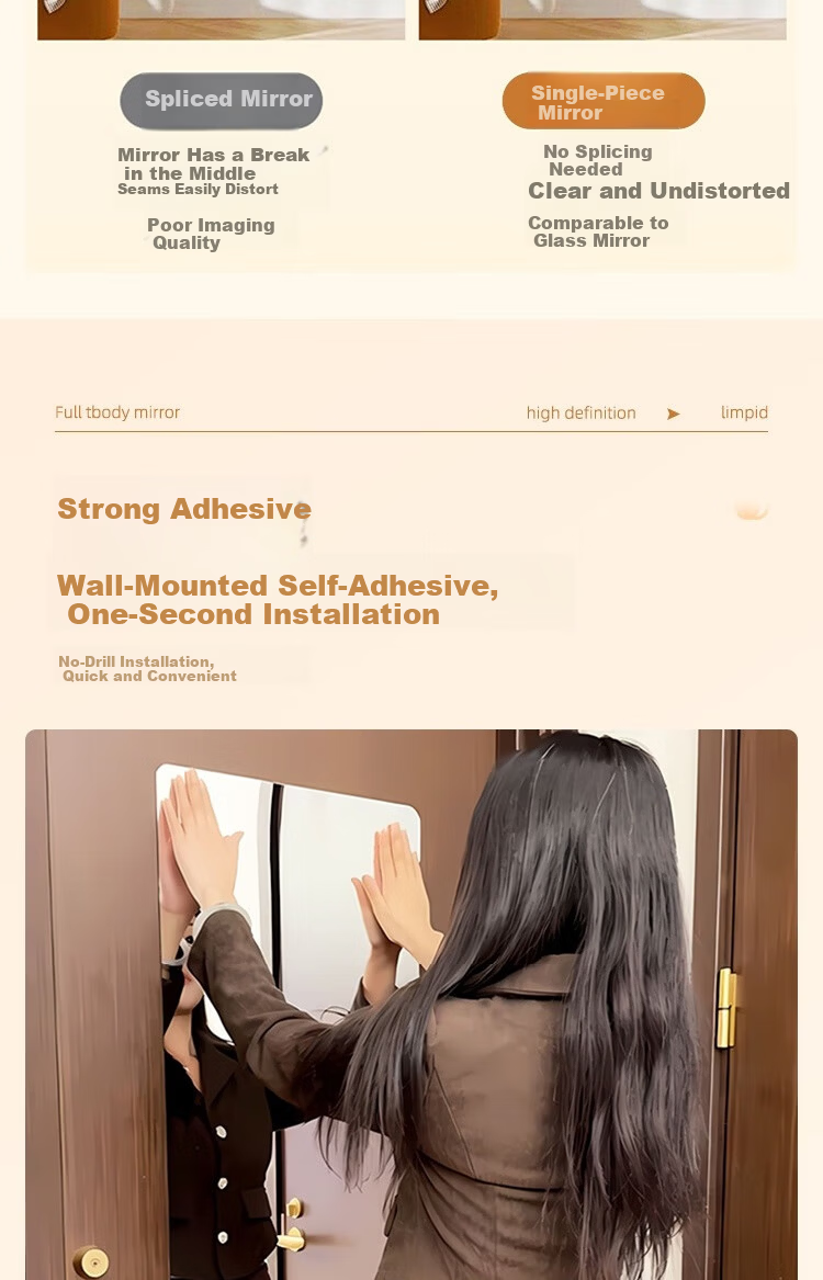 Anerya Soft Wall-Mounted Self-Adhesive Full-Length Acrylic Mirror Sticker Home HD Dressing Mirror Dormitory Try-On Mirror 8