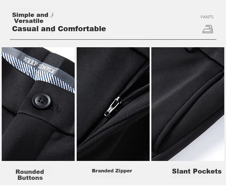 ROMON Fleece-Lined Thickened Wrinkle-Resistant Non-Iron Men's Stretch Work Pants Business Suit Straight-Leg Casual Pants for Dad 7