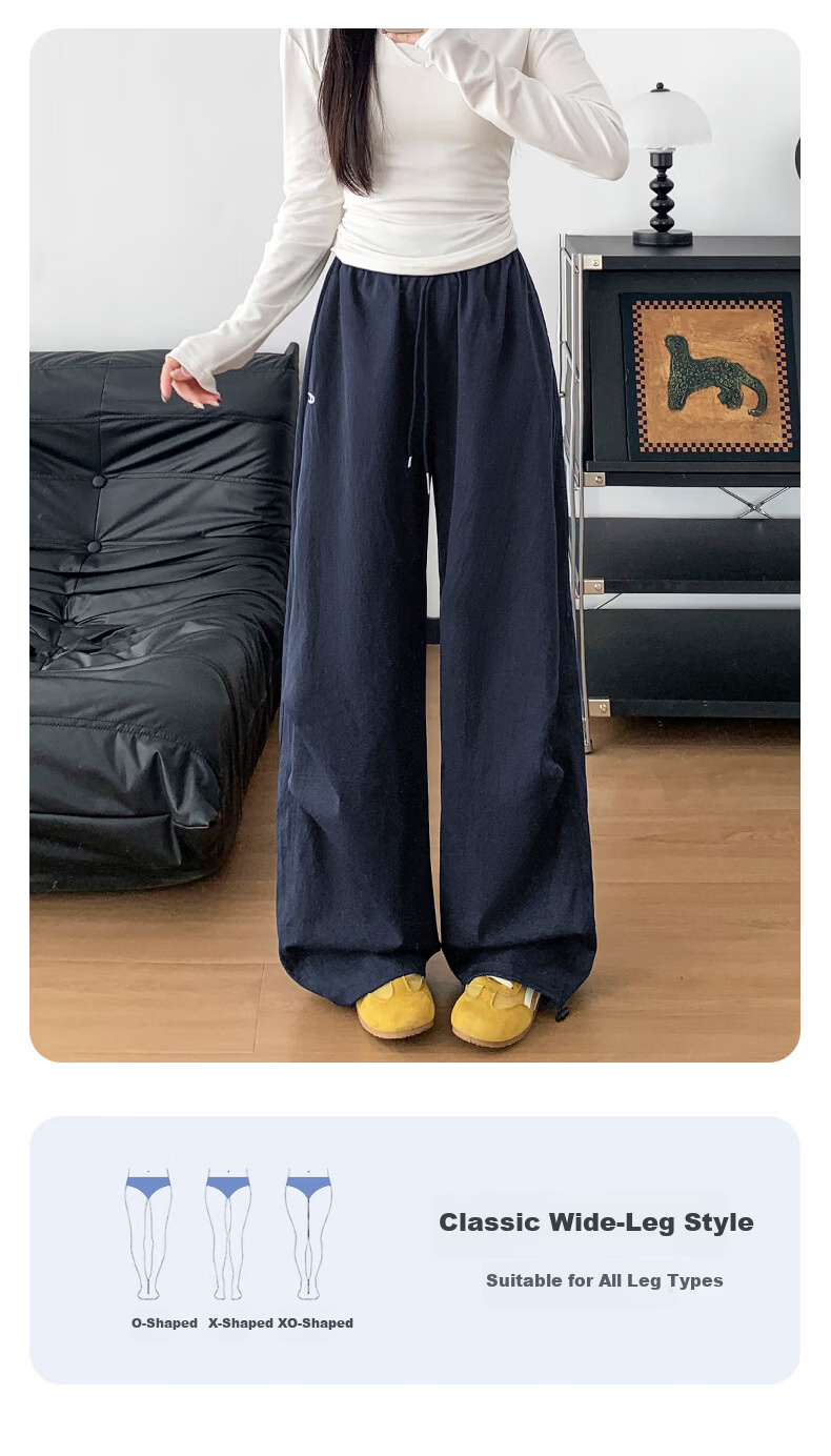 Langsha Embroidered Work Pants for Women 2026 Spring Summer Thin High Waist Slim Loose Straight Quick-Dry Ice Silk Wide-Leg Sports Pants 6