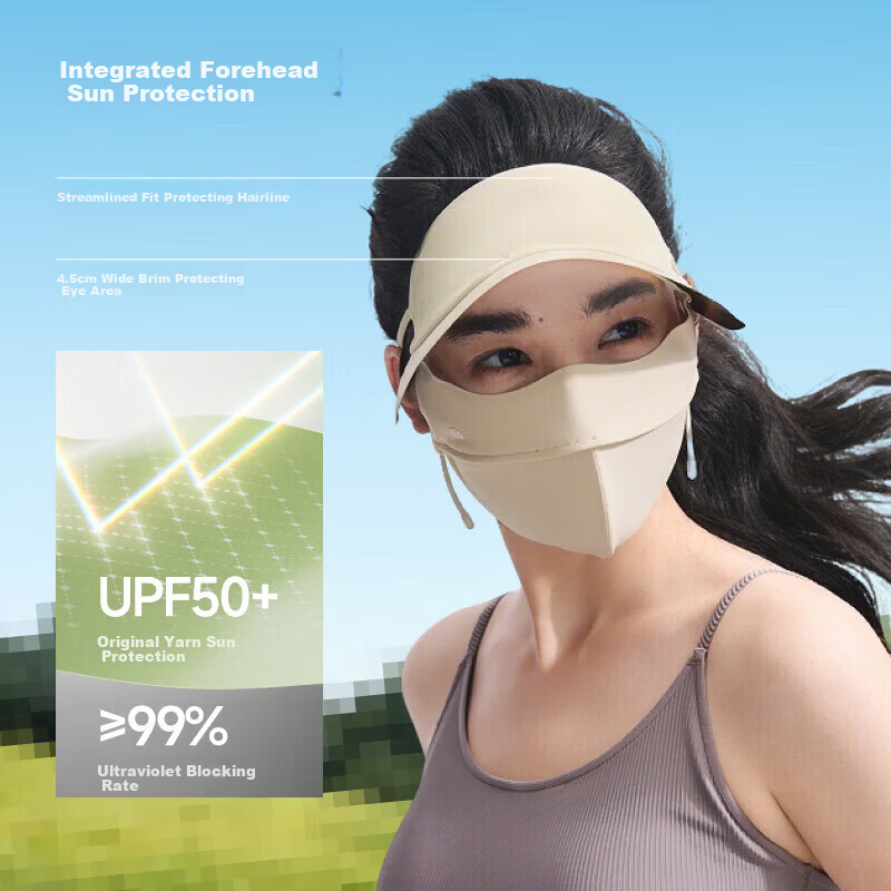 Beneunder Women's Full Face Sun Protection Swim Mask with Brim UV Protection Face Cover