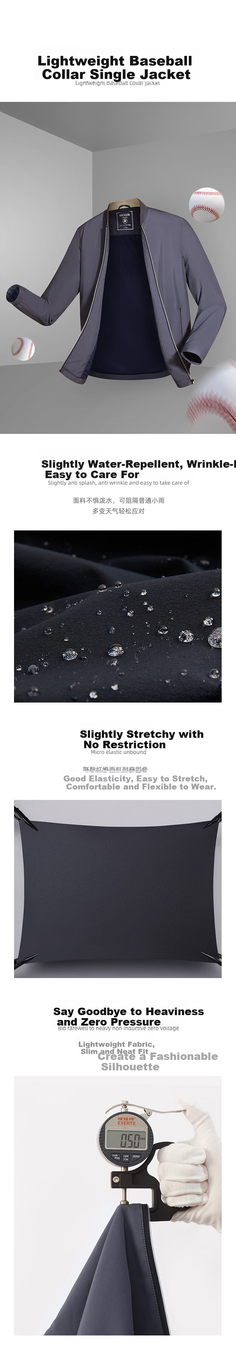 YOUNGOR 26 Spring New Casual Baseball Collar Trendy Short Ultra-Thin Jacket Navy 170/92A 1