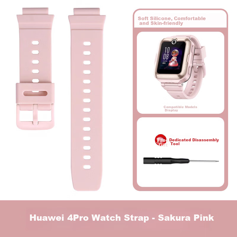 Langling [Skin-friendly Waterproof] Silicone Replacement Strap for Huawei Children’s Phone Watch 4 Pro 5 ASN-AL10, Shockproof and Wear-resistant, Pink