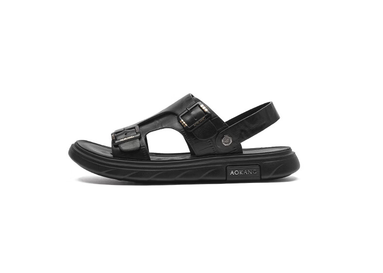 Aokang First Layer Cowhide Men's 2026 New Summer Breathable Leather Sandals Black Size 41 15
