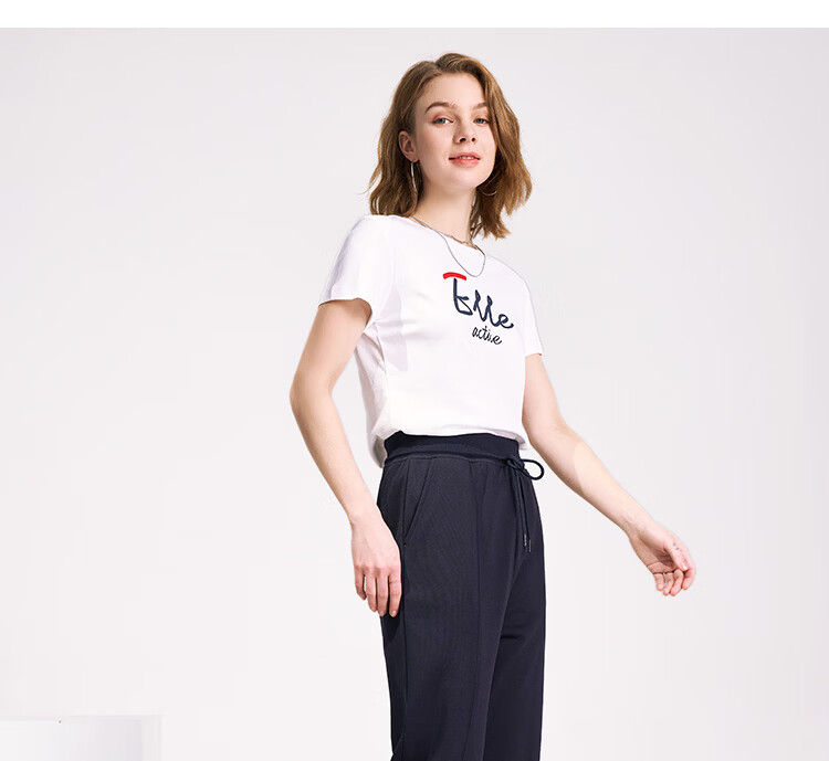ELLE ACTIVE Fashion Versatile Antibacterial Short Sleeve T-Shirt Women Slim Fit High Cotton Content Summer New Round Neck Top Navy Blue XL 13