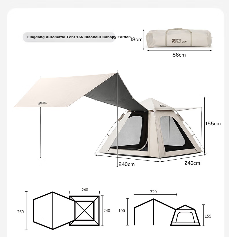 MOBIGARDEN Zero Motion Automatic Tent 155 Black Coating Edition Outdoor Camping Quick-Open Sunshade Tent NX25661030 Elegant Gray 15