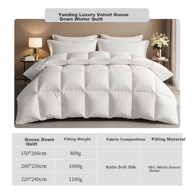 Yuan Life 95% White Goose Down Quilt Four Seasons Spring and Autumn Double Down Comforter Filled 1000g 200*230cm