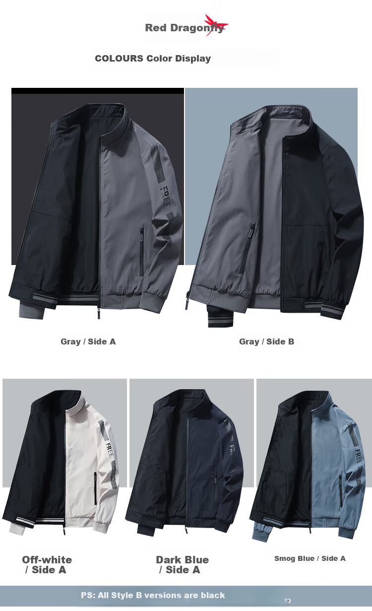 RED DRAGONFLY Men's Autumn Winter Business Commuter Stand Collar Casual Windproof Reversible Jacket Haze Blue 3XL 2