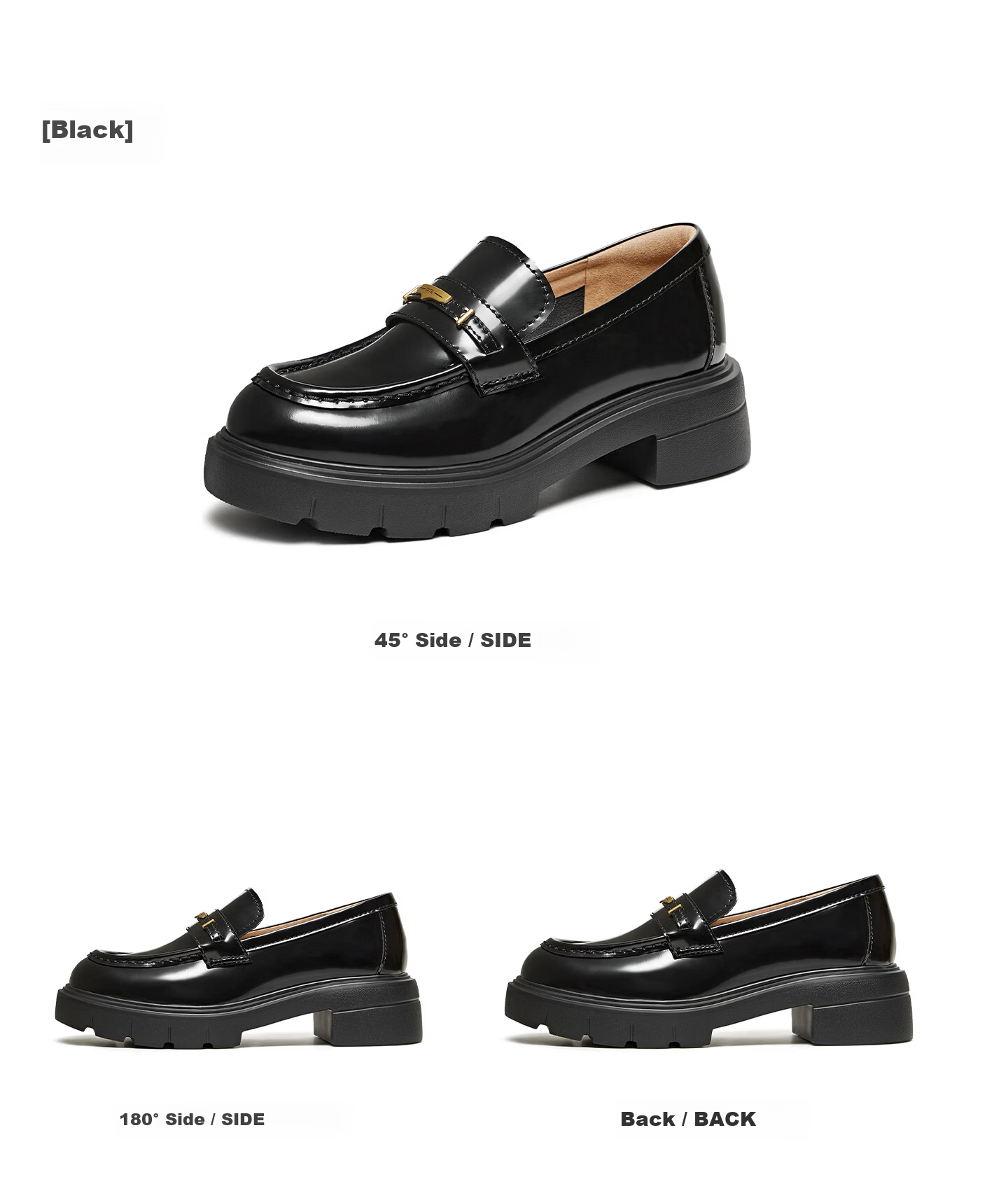 TATA Lu Yuxiao's Magic Detective Thick-Soled Loafers, British Style Genuine Leather Shoes, Black, Size 38 22