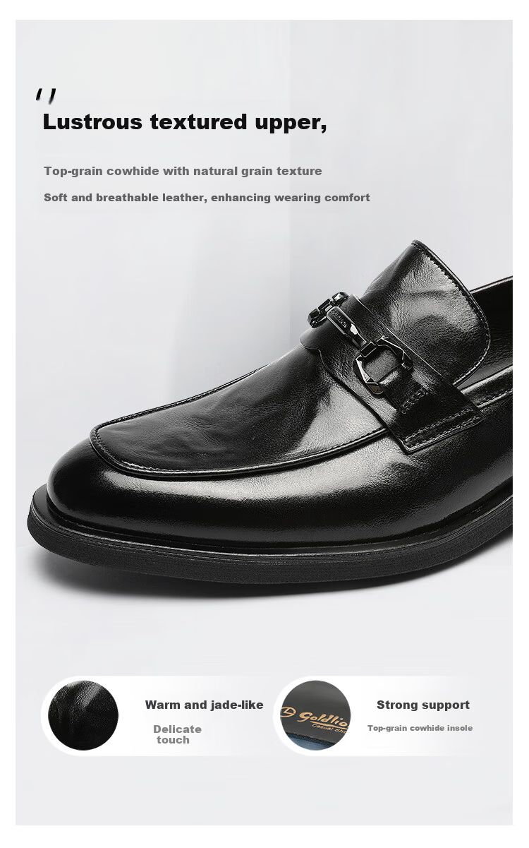 Goldlion Men's Spring Summer Business Leather Slip-On Loafers G515530004AAA Black Size 42 4