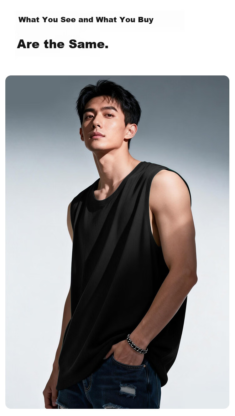 Miiow 100% Cotton Men's Vest Loose Fit Sleeveless Solid Color Base Layer Sports Fitness Tank Top 7