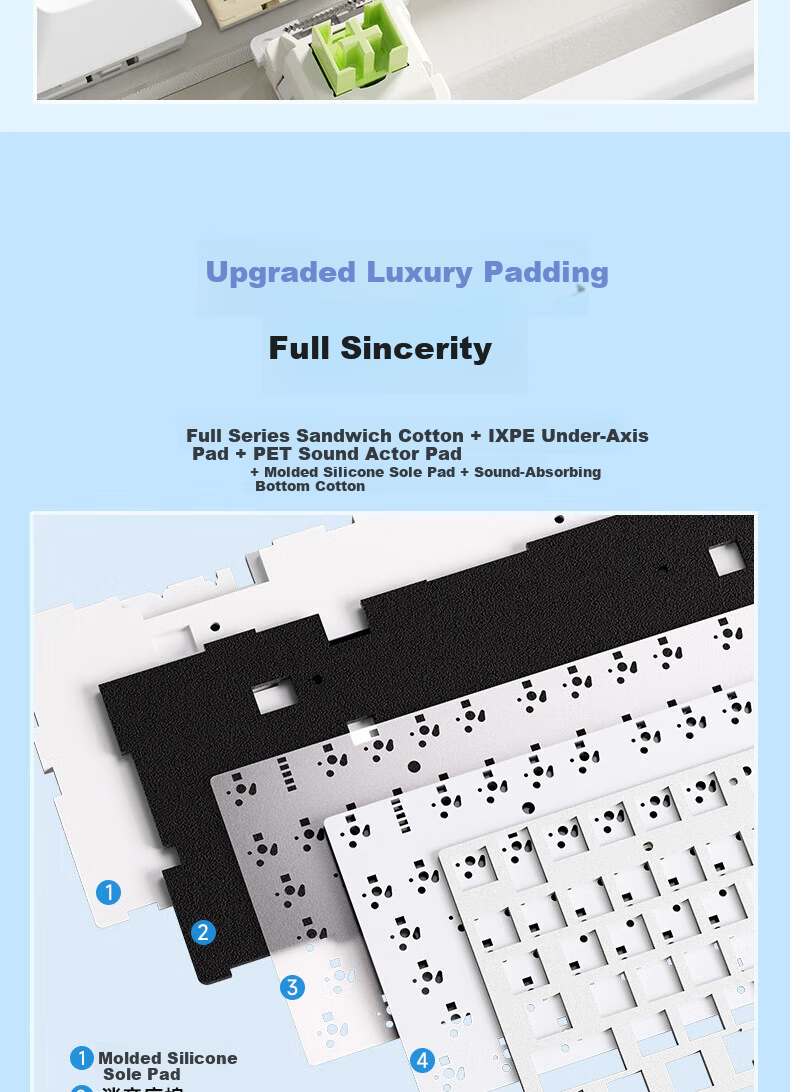 AULA F75 Wireless Customizable Mechanical Keyboard Wireless Bluetooth Tri-Mode Wired Gasket Structure 80-Key Hot-Swappable Gaming Office Glacier Blue Reaper Switch 8