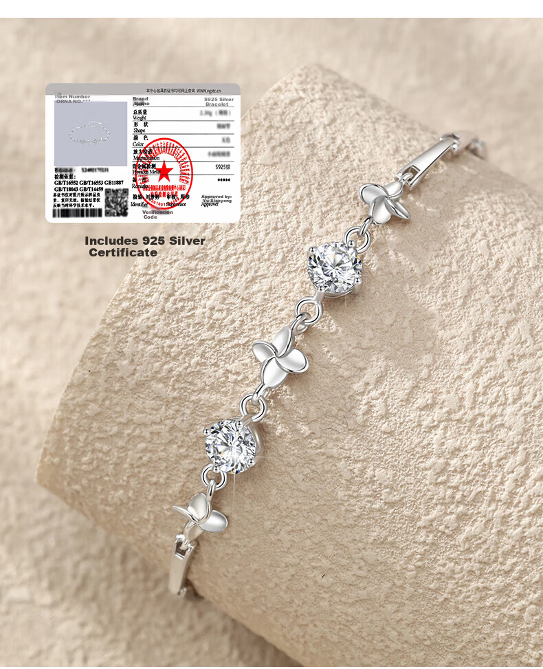 Sino Gem Silver Lucky Four-Leaf Clover Bracelet for Women Luxury High-End Wristband 520 Birthday Gift for Girlfriend and Best Friend 7