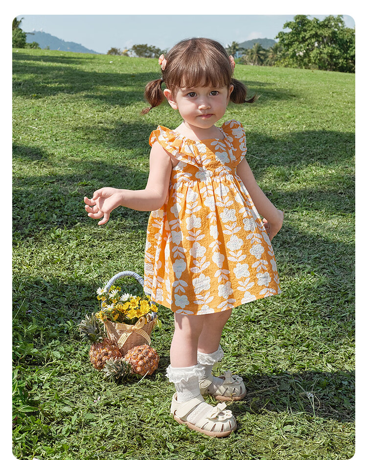 Balabala Girls Baby Dress Infant Dress 2026 Summer New Breathable French Style Floral Princess Dress 25