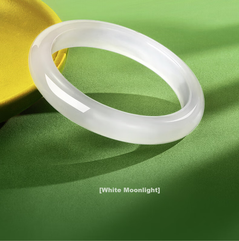 CHOW TAI SENG White Moonlight Chalcedony Bracelet Natural Translucent New Chinese Style Jade Bangle Birthday Gift for Girlfriend and Mom 7