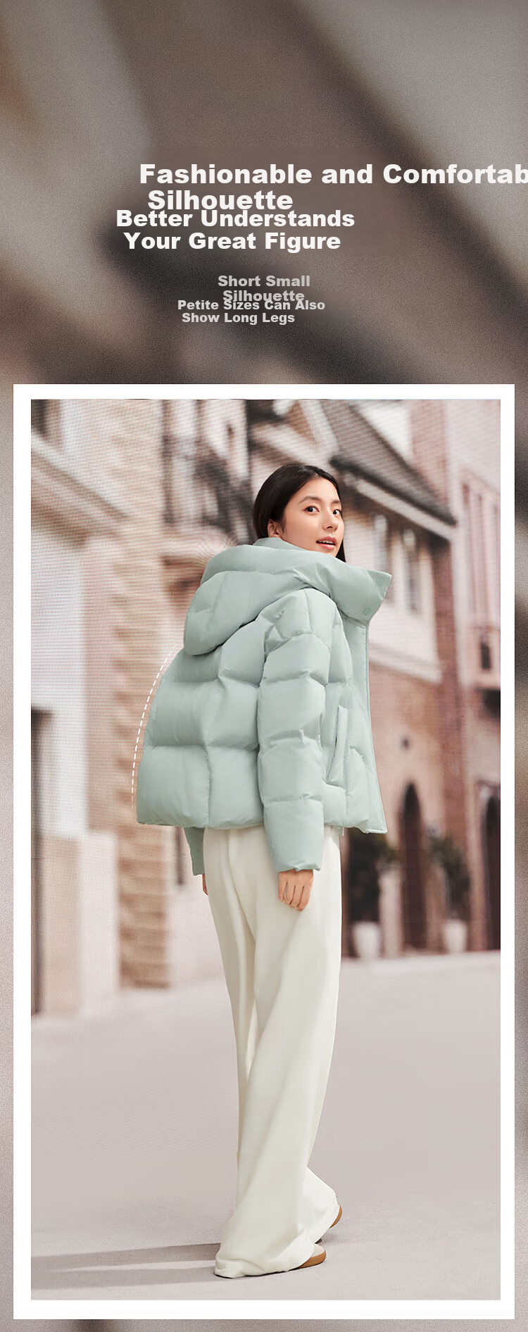 BOSIDENG Women's Off-Season 90% Down Thickened Detachable Hood Loose Short Warm Jacket Mall Style 3