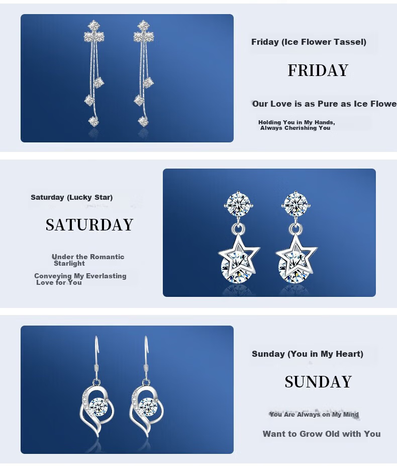 Zhoubaifu Silver Needle Weekly Earrings for Women, Gift Box Set, Birthday And Christmas Present for Girls 3