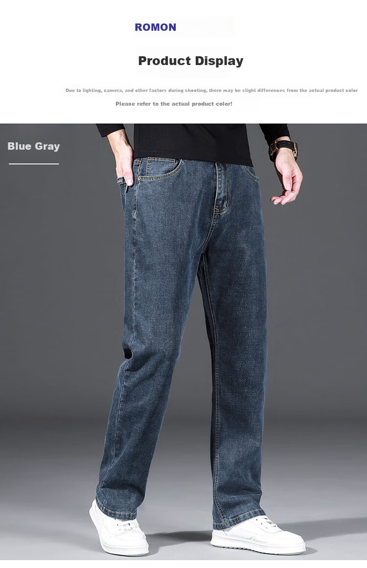 ROMON Men's Jeans, Spring And Summer Straight-Leg Loose Casual Pants, Versatile Business Trousers for Men, Blue-Gray, Size 28 8