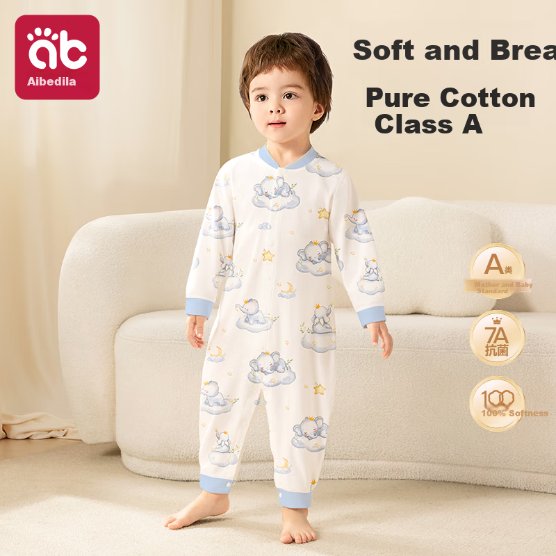 Aibedila Newborn Baby Romper Spring and Autumn Cotton Jumpsuit Unisex Baby Front-Opening Crawling Suit Early Autumn Onesie