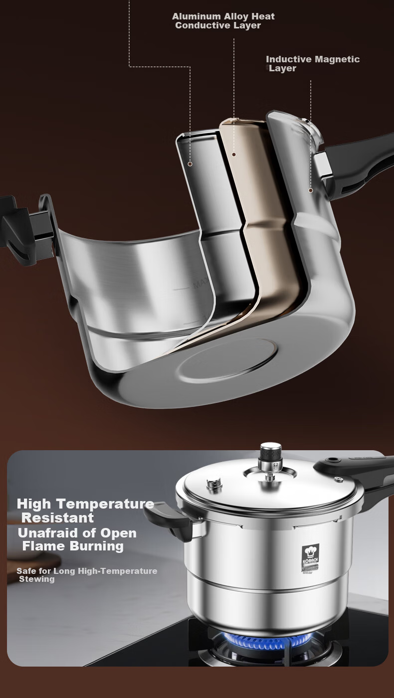 KBH 304 Stainless Steel 6L Pressure Cooker 22cm Steamer Fast Cooking Explosion-Proof High Pressure Pot Compatible with Gas and Induction Cookers 9