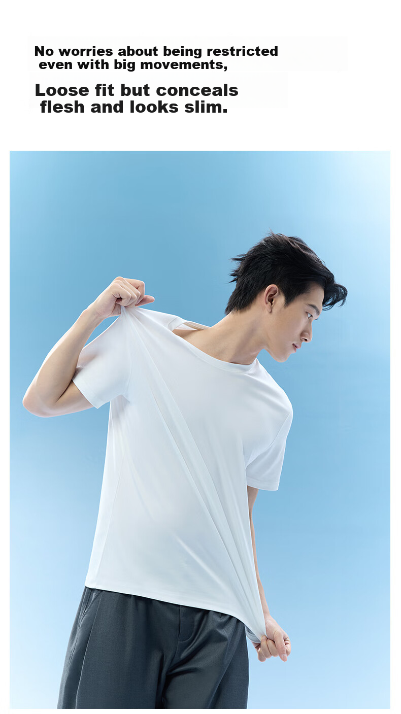 MiiOW Summer Men's Short Sleeve Liquid Ammonia 100% Cotton Crew Neck Casual Sports Base Shirt 11