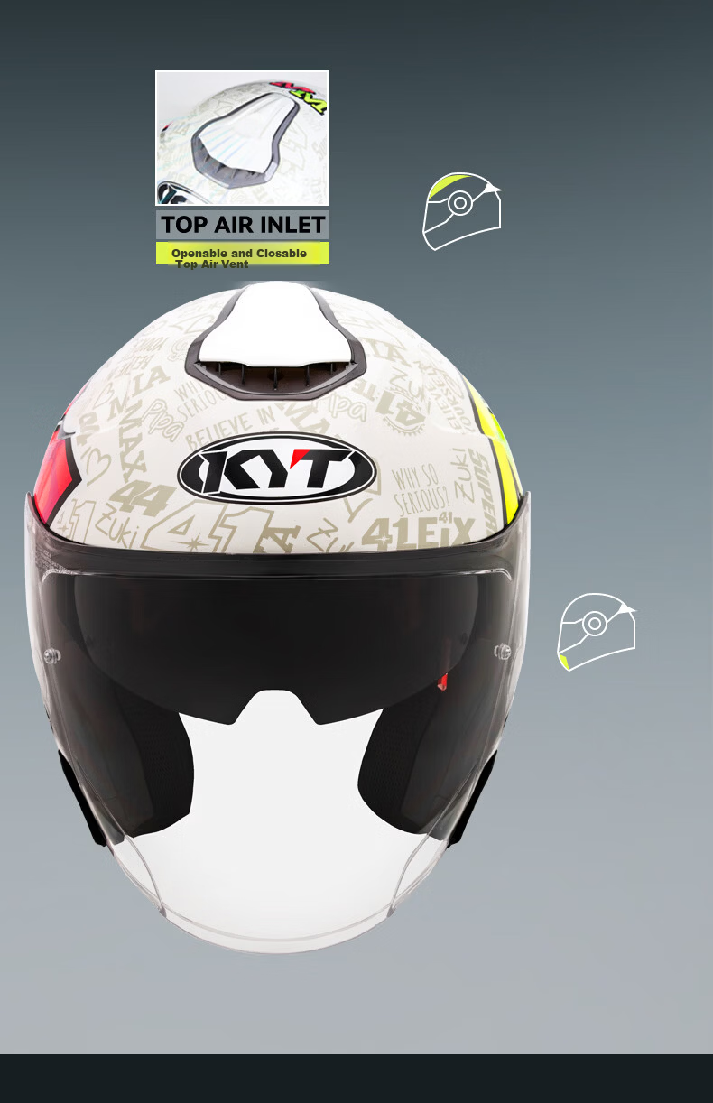 KYT RA-02 3/4 Retro Cruiser Motorcycle Helmet with Dual Visors, Matte Black, Size L 7