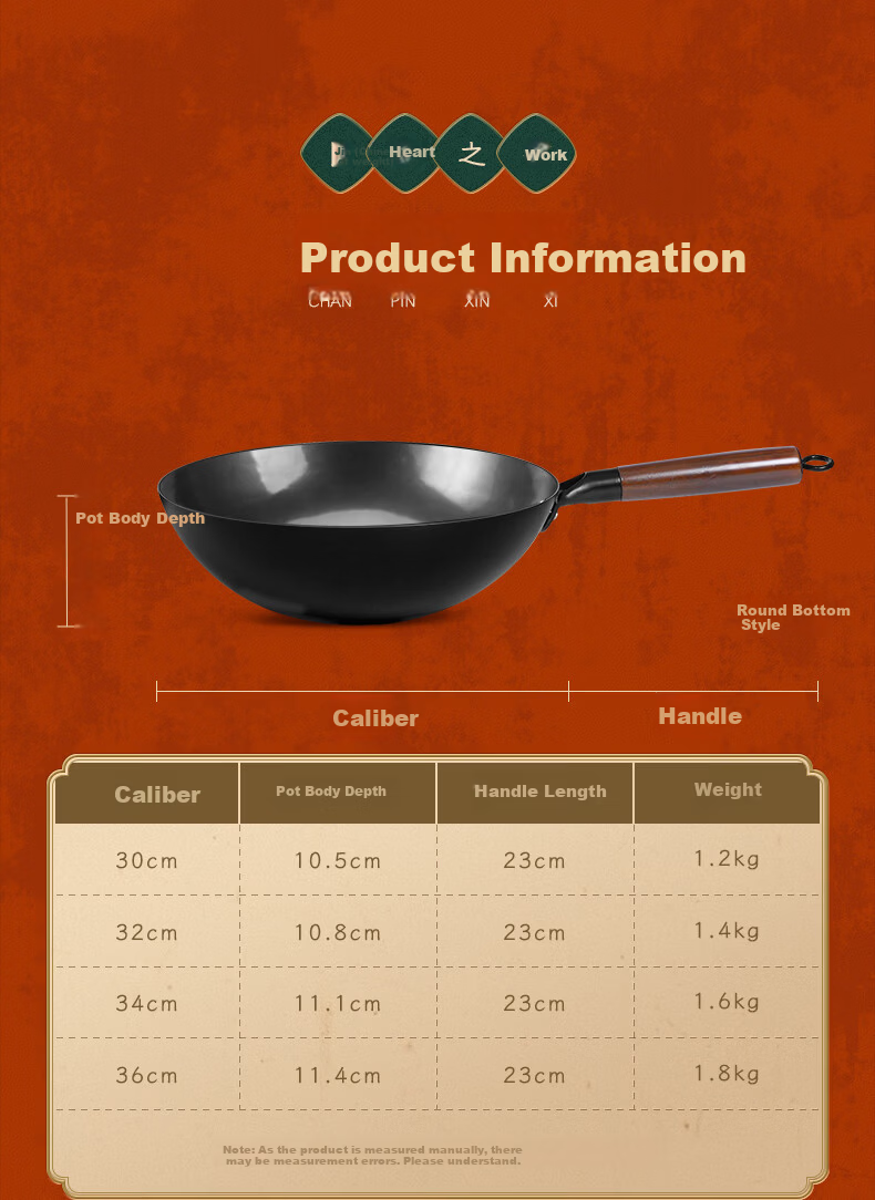 Mengchuang Iron Wok Non-Coated Household Cast Iron Stir Fry Pan Healthy Non-Stick Compatible with Induction Cooker and Gas Stove Pre-Seasoned 13