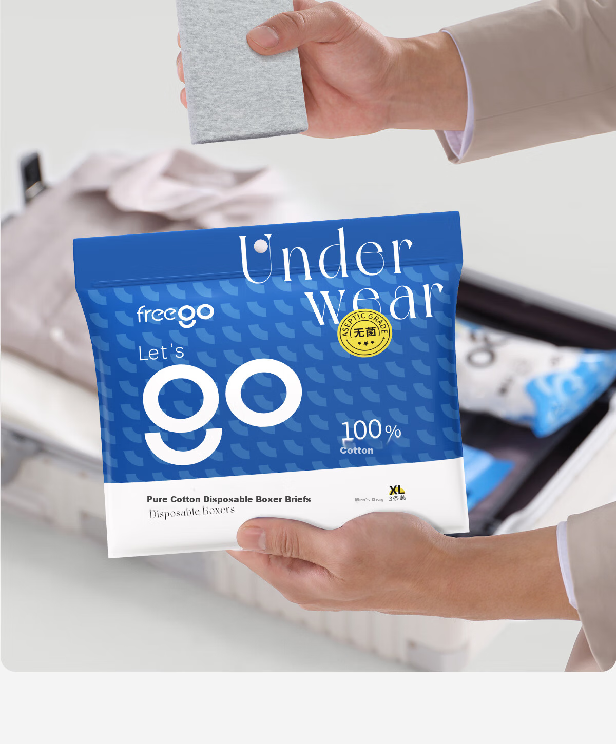 Freego Disposable Men's Cotton Boxer Briefs Sterilized Travel Portable Wash-Free Daily Use Plus Size 4XL 9-Pack White 18