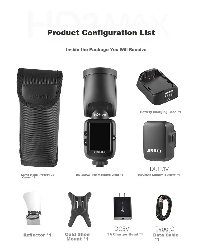 JINBEI HD-2MAX TTL High-Speed Sync Lithium Battery Portable On-Camera Flash for Sony DSLR and Mirrorless Cameras 4