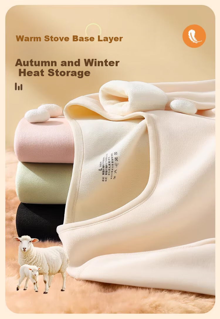 Langsha Youth Thermal Underwear Women Fleece Thickened Winter 10A Antibacterial Heating Lambswool Autumn Shirt and Pants Set 3
