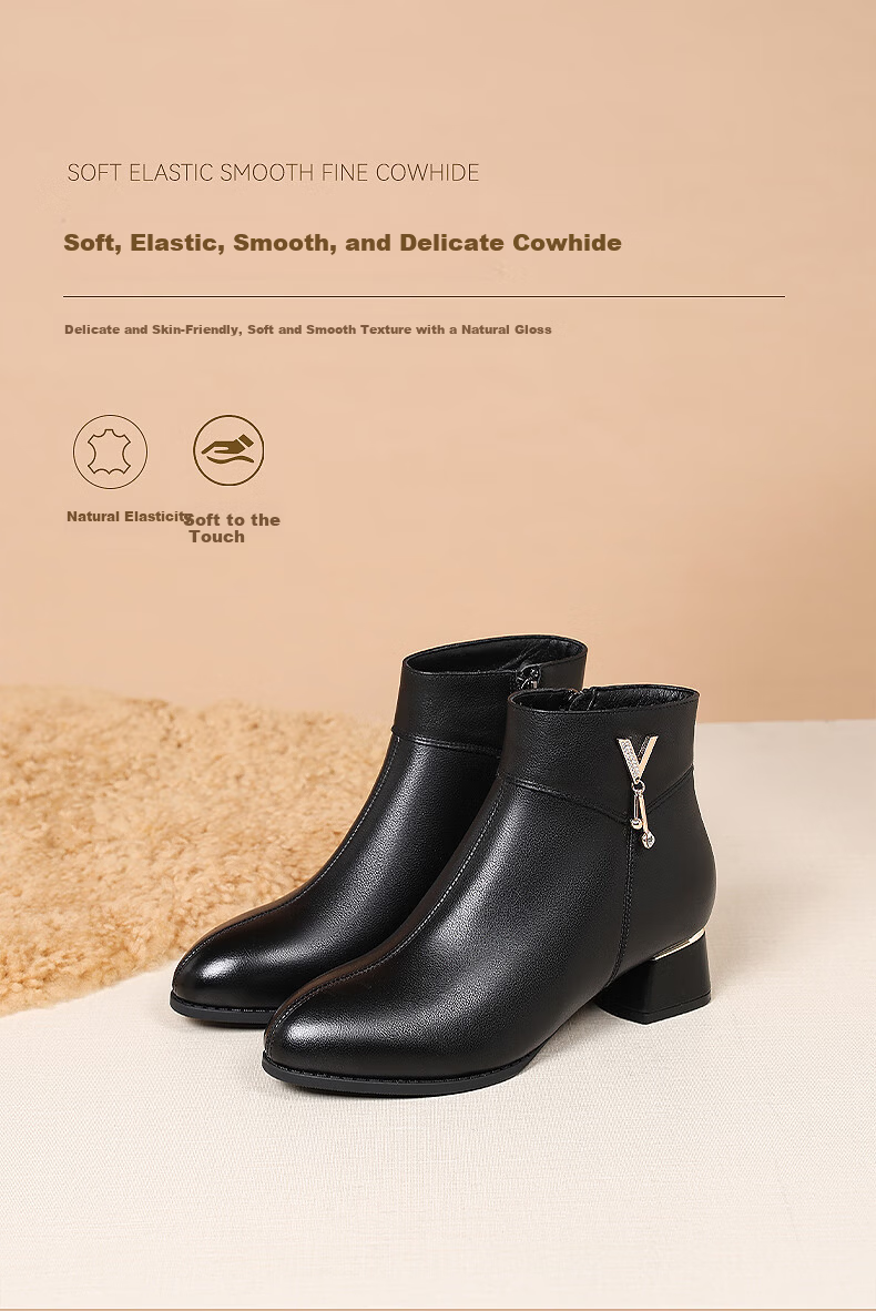 Red Dragonfly Short Boots Fashion Shoes Fleece Lined Warm Mom Shoes Commuter Versatile Chunky Heel Height Increasing WLC445181C Black Size 35 4