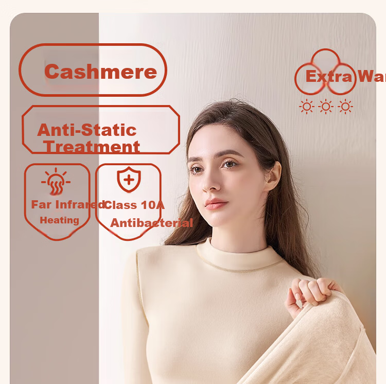 LangSha Autumn Winter New Mid-High Collar Cashmere Thermal Underwear Women Thickened Fleece Heating Slim Fit Base Layer Set 2
