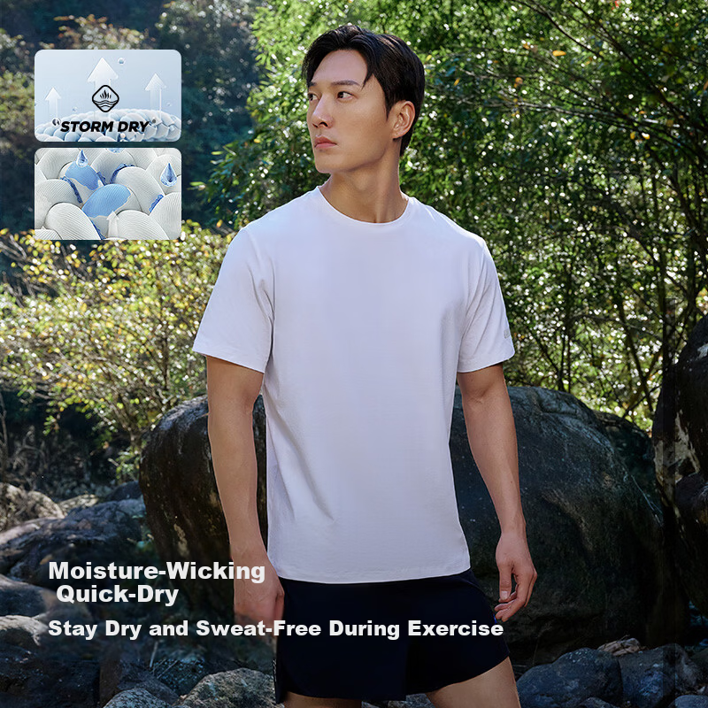 Pelliot Outdoor Quick-Dry T-Shirt Summer Short Sleeve Men Quick-Dry Breathable Antibacterial Sports Crew Neck Half Sleeve 12421510 White L