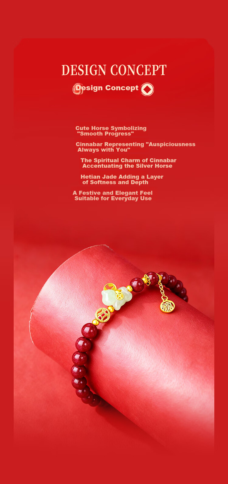 Jin Liufu Auspicious Red Sandalwood Beaded Bracelet for Women with Silver Little Horse, Hetian Jade Wealth Horse Bracelet, Zodiac Year Gift for Mother and Girlfriend 2