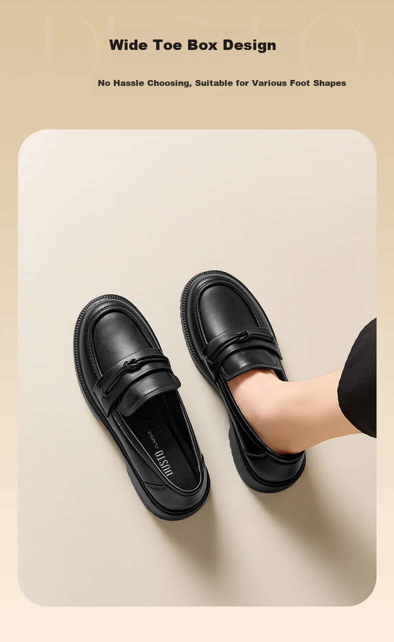 Dustodusto Women's Fashion Leather Shoes 2026 Spring New British Style Loafers Round Toe Lightweight Soft Sole Single Shoes 4