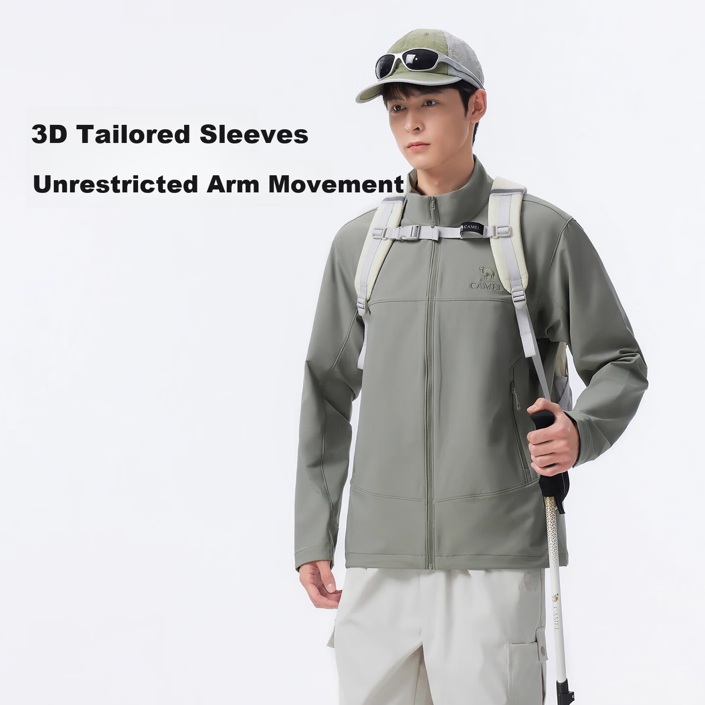 CAMEL Outdoor Softshell Jacket Men Stand Collar Windproof Warm Casual Jacket Durable Tear-Resistant Hiking Mountaineering Jacket Women 1279