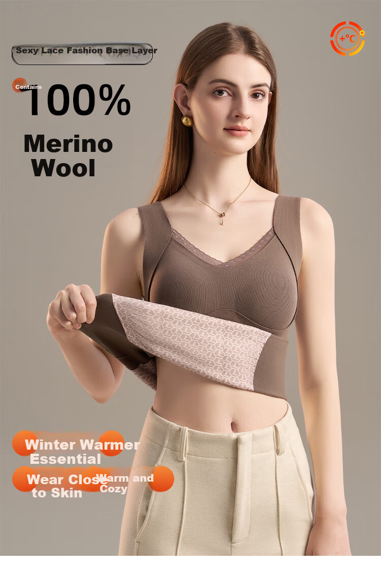 GRACEWELL 100% Wool Filled Warm Vest for Women with Chest Pad, Bra-Free, Autumn Winter Fleece Lined Seamless Base Layer Underwear 2