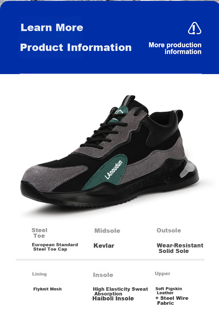 BlueOwl Shield Men's Summer Breathable Anti-Smash Steel Toe Anti-Puncture Safety Work Durable Construction Shoes 2132S Size 43 8