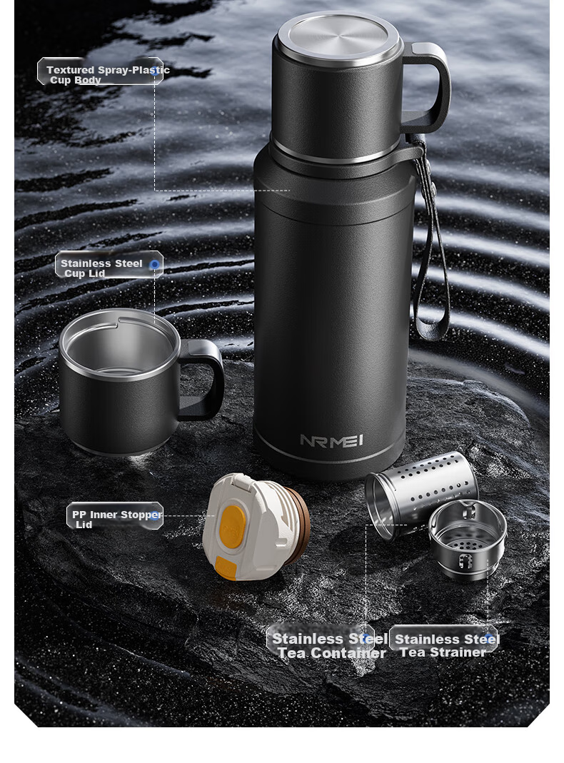 NRMEi Insulated Large Capacity Men's Tea Separation 316 Stainless Steel Portable Men's Steeping Tea Water Bottle Cup 18