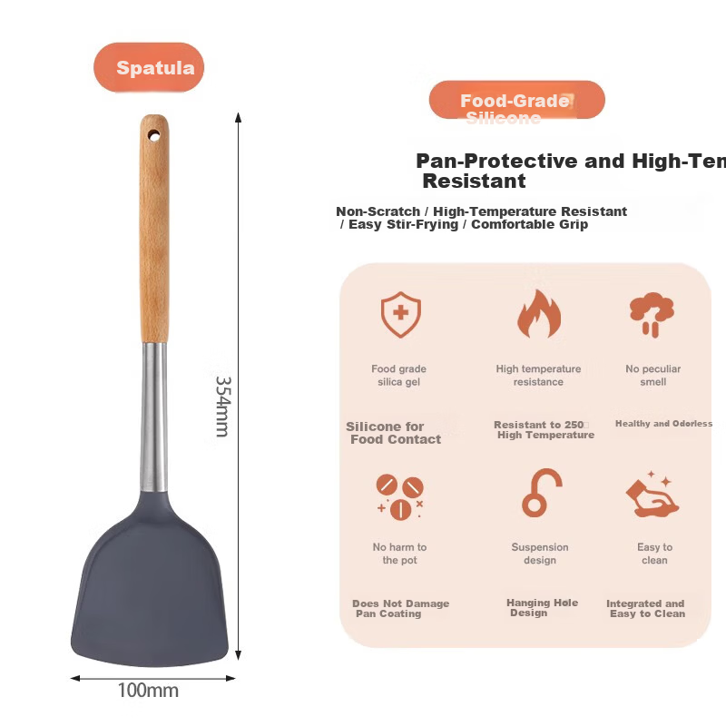 ASD Silicone Spatula Set Non-Stick Frying Pan Cooking Utensils High Temperature Resistant Household Cooking Spoon and Turner