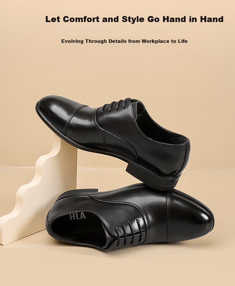 HLA Men's Oxford Leather Dress Shoes Business Formal Comfortable Versatile Leather HAAPXM2FBA188 Black Size 40 6