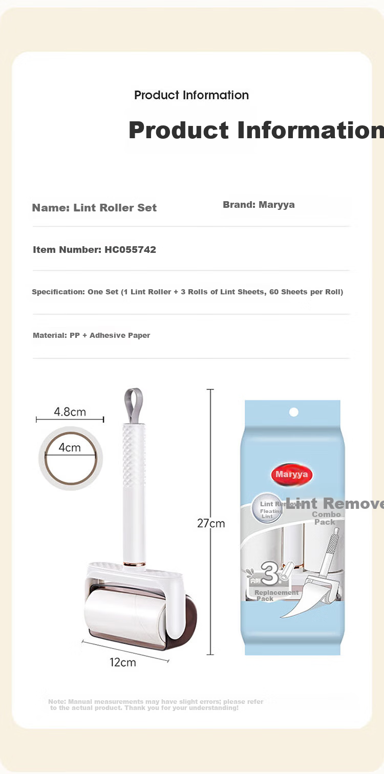 Melia Lint Roller 10cm with 180 Replacement Sheets Pet Hair Remover Brush for Clothes and Furniture 10