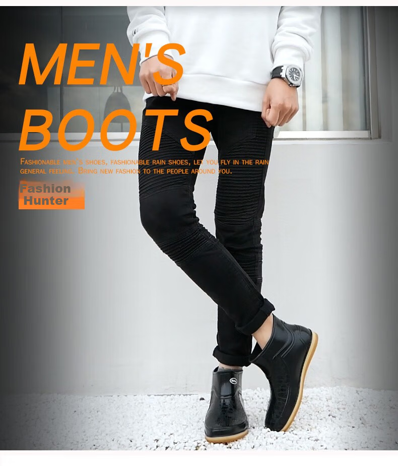 Warrior Rain Boots, Men's Short Fashion Low-Top Adult Waterproof Shoes, Rubber Boots, Rain Boots, Overshoes, 8657 Black, Size 40 2