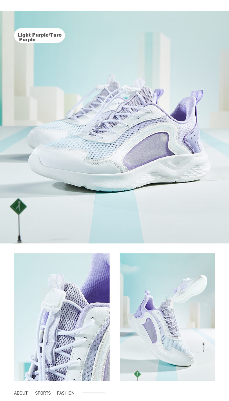 XTEP Kids Girls Mesh Breathable Running Shoes with Tail Buckle Light Purple/Taro Purple Size 37 3