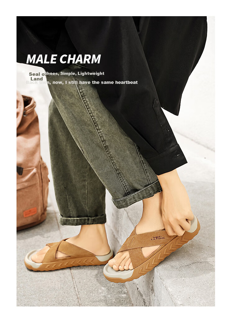 Bull Family Men's Summer New Outdoor Slippers Casual Breathable Beach Sandals Retro Versatile Roman Slippers 14