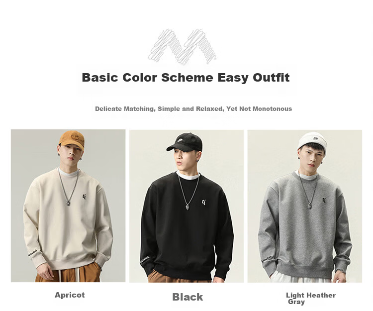 MARK FAIRWHALE Men's Sweatshirt Spring Autumn American Heavyweight Trendy Long Sleeve T-Shirt Casual Top Black XL 4